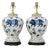 Pair of Vintage Brunschwig & Fils Cadiz Table Lamps - Blue and Cream Ceramic With Boar and Deer Motif For Sale