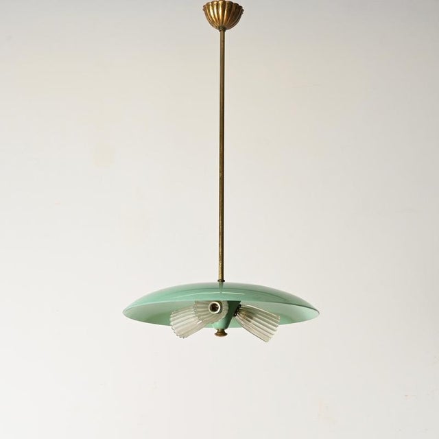 Fontana Arte Chandelier in Turquoise Glass, Brass and Murano Glass, Italy, 1950s For Sale - Image 9 of 15