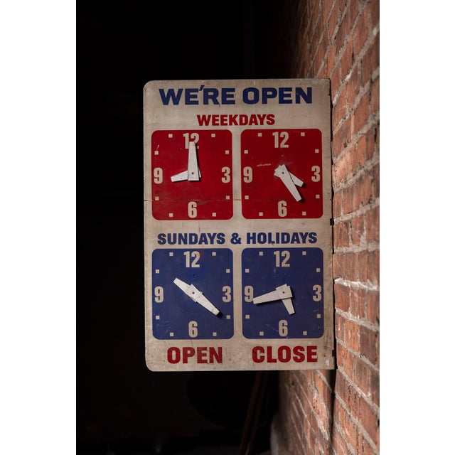 Mid 20th Century Vintage Open/Close Adjustable Clock Face Flange Business Sign For Sale - Image 5 of 12