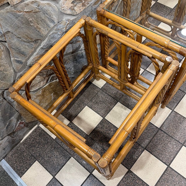 Bamboo Side Tables With Glass Tops Twisted Arch Design - 2 For Sale - Image 6 of 8