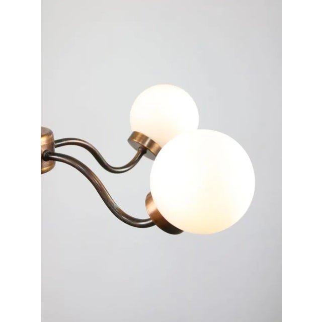 Mid-Century Modern Vintage Metal and Opaline Glass Chandelier For Sale - Image 3 of 3
