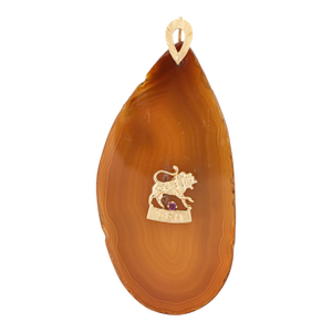 70s Vintage Leo Pendant Agate 14k Yellow Gold Large Zodiac Jewelry Star Sign