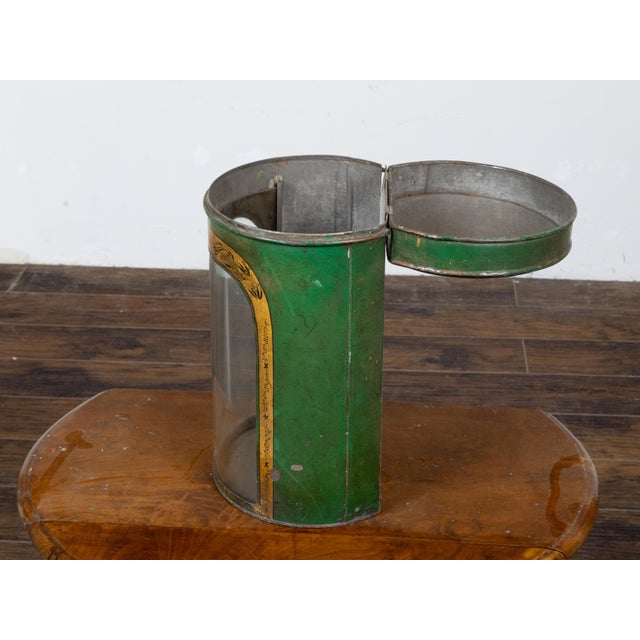 Metal English 19th Century Parnall & Sons Green Painted Tea Box with Glass Front For Sale - Image 7 of 12