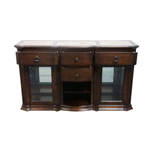 American Signature Cherry Contemporary Traditional 66" Display Console / Media Cabinet W. Paneled Granite Top 8155-320 For Sale In Kansas City - Image 6 of 15