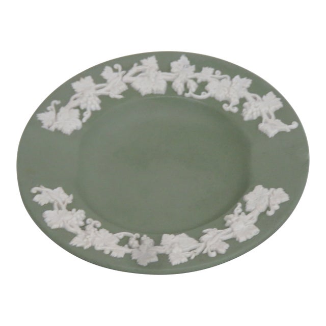 Wedgwood Green Jasperware Round Pin Trinket Vanity Jewelry Dish 4584b For Sale