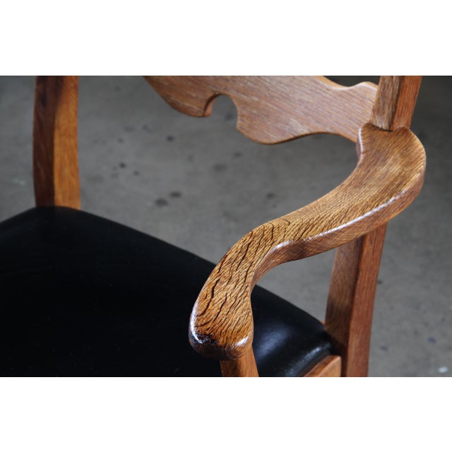 Baroque Vintage Brutalist Oak Razorblade Black Leather Armchair by H. Kjærnulf, 1960s For Sale - Image 3 of 18