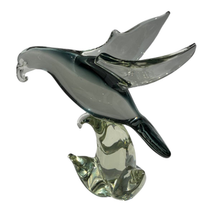 Vintage Modernist Blown Art Glass Bird Sculpture 9.5” Heavy Murano Style Statement Piece