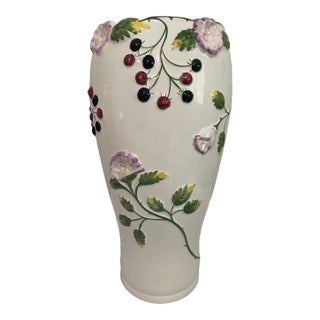 1980s Tall Ceramic Floral Floor Vase or Umbrella Stand For Sale
