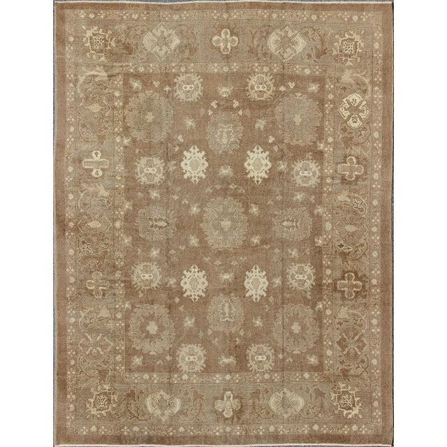 Textile Large Vintage Turkish Rug in Light Brown Field, Taupe, Ivory and Earth Tones For Sale - Image 7 of 7
