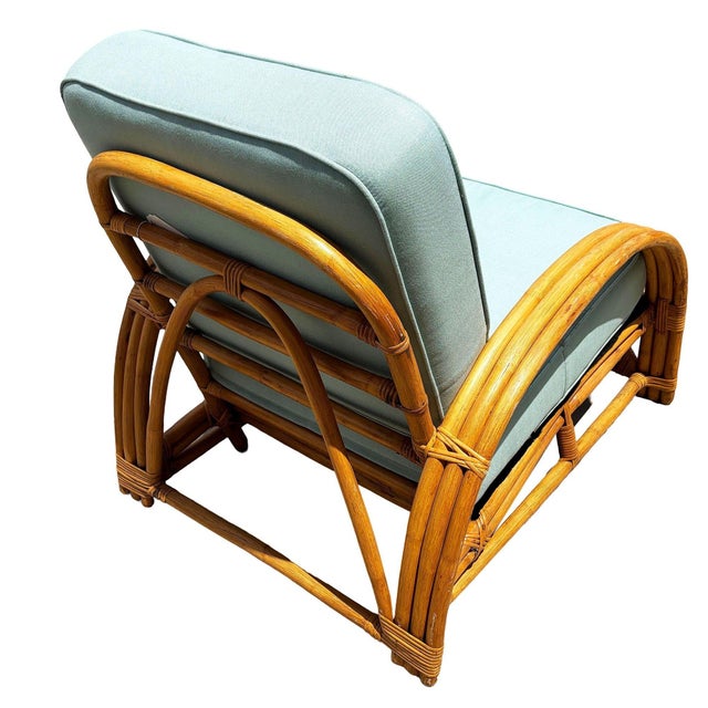 1950s 1950s Restored Rattan Triple-Strand Half Moon Arm Lounge Chair W/ Arched Back For Sale - Image 5 of 6