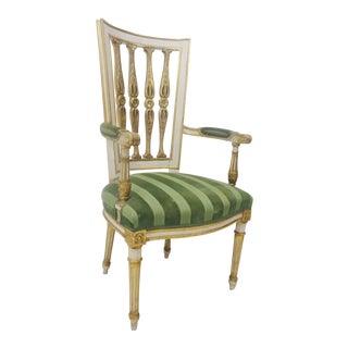 Italian Cream & Gold Carved Arm Chair For Sale