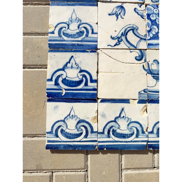 Ceramic 18th Century Portuguese Baroque Blue & White Flower Vase Tile Panel For Sale - Image 7 of 16
