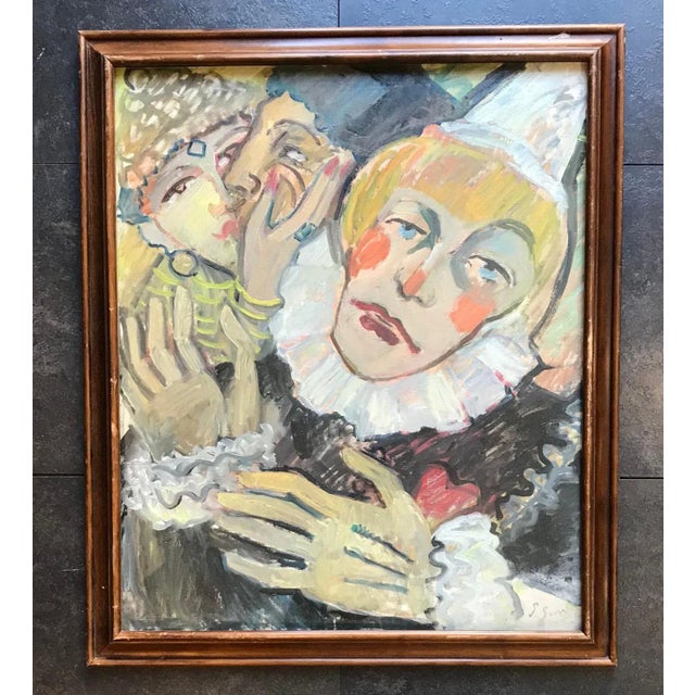 Work on canvas board Brown wooden frame with glass pane 66,5 x 56,5 x 3 cm This piece is attributed to the mentioned...