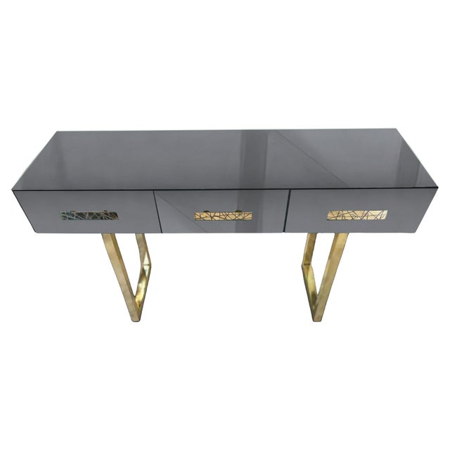 Grey Console Table with Murano Glass and Brass Handles from Justfurnituress SRL For Sale - Image 6 of 6