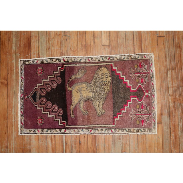 Folk Art Lion Turkish 20th Century Wool Rug - 1'10" x 3'2" For Sale - Image 3 of 6