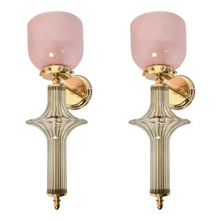 1990s Pair of Pink and Beige Murano Glass Sconces For Sale