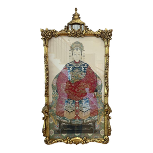 Mid 20th Century Large Chinese Ancestor Portrait-Style Artwork in Substantial Ornate Gilt Frame