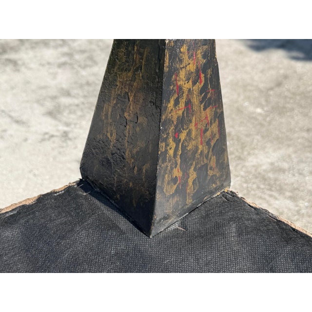 Vintage Square Damask Ottoman With Hand-Painted Faceted Feet & Nailhead Trim For Sale - Image 11 of 11