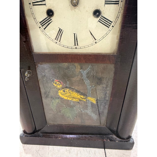 Antique New Haven Steeple Clock 19th Century With Key For Sale - Image 4 of 5