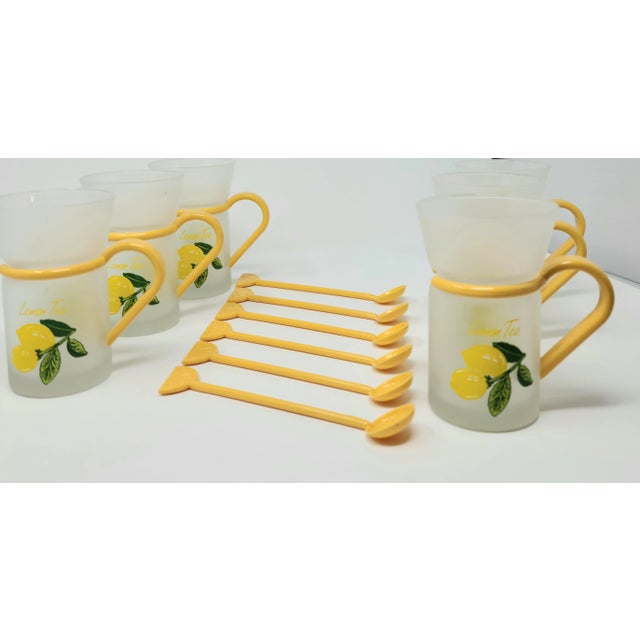 Vintage Lemon Frosted Tea Cups With Yellow Handles and Lemon Spoons Set of 6 For Sale In Tampa - Image 6 of 12