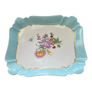 1970s Limoges Server Plate With Painted Flowers, Made in France