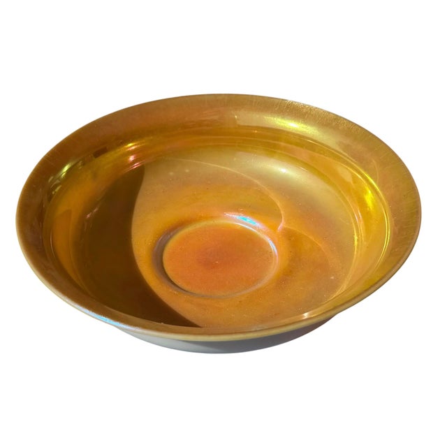 Steuben Gold Aurene on Calcite Large Iridescent Art Glass Fruit Bowl or Center Bowl.