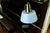 Table or desk lamp from the renowned German firm, brass arm, cast iron base, adjustable pastel blue lampshade, in very...