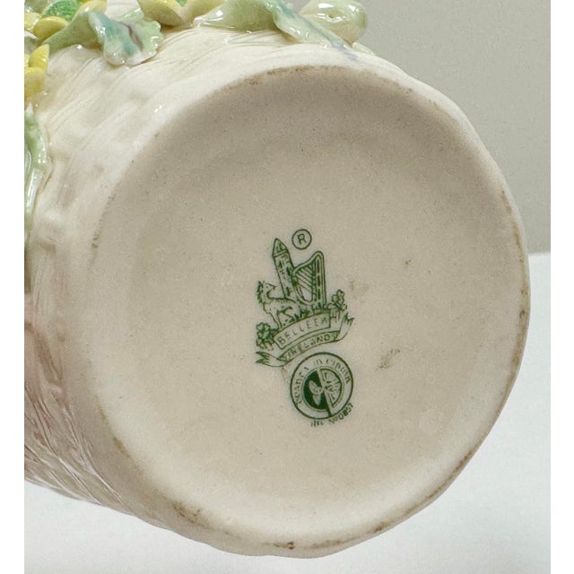 Ceramic Vintage Belleek Ireland Porcelain Floral Basketweave Motif Spill Vase For Sale - Image 7 of 8
