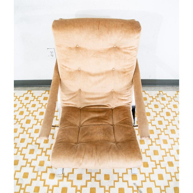 Mid Century Danish Modern Lounge Chairs Set Tufted Metal Ottoman Pair Tan Arm 2 For Sale In Sacramento - Image 6 of 12