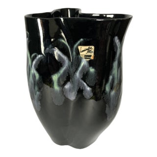 1950s Royal Haeger Hand Crafted Black White Green Drip Glaze Pinch Vase For Sale