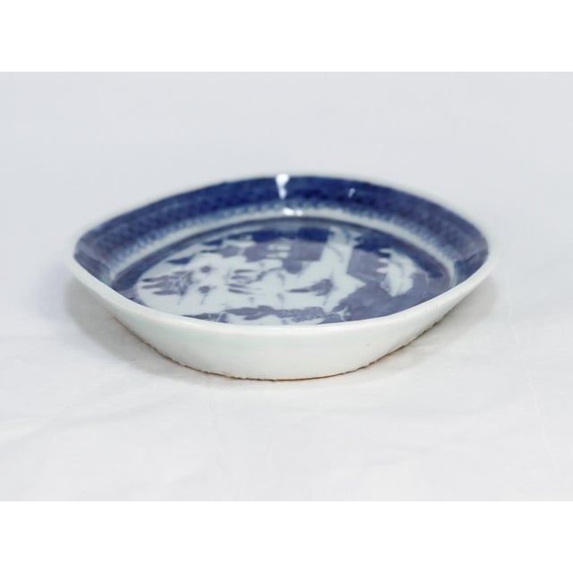 Antique Chinese Export Small Blue & White Canton Porcelain Underplate For Sale - Image 9 of 11