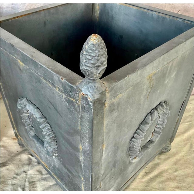 Early 21st Century Neoclassical Metal Planters With Laurel Wreath Motif, Pair For Sale - Image 5 of 11