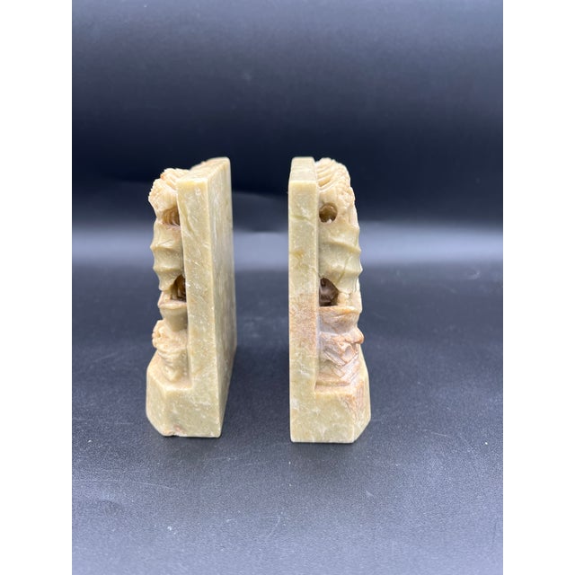 Vintage/Antique Soapstone Hand Carved Mirroring Chinese Bookends Ships Nautical For Sale - Image 9 of 12