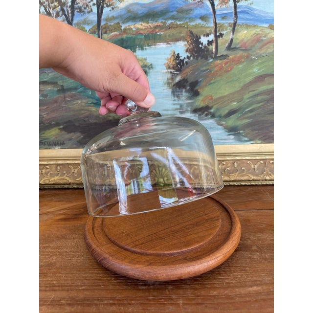 Vintage Mid-Century Modern Glass and Teak Cheese Dome by Goodwood Thailand For Sale - Image 9 of 9