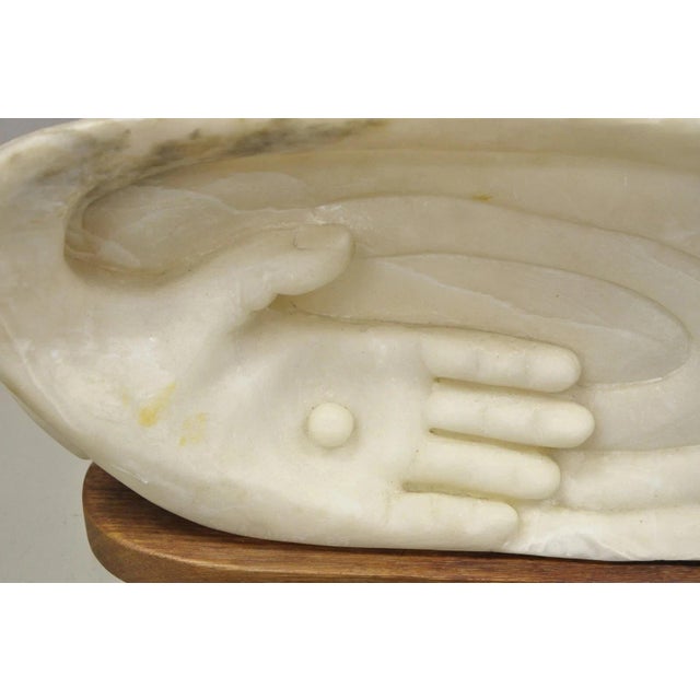 Beige Vintage Bud Miller 1989 Native American Carved Alabaster Double Sided Sculpture For Sale - Image 8 of 12