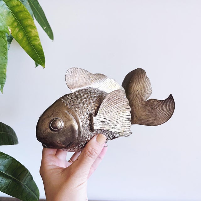 Asian Antique Vintage Cambodian Silver Plated Copper Articulated Fish For Sale - Image 3 of 8