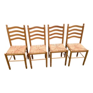 Italian Country Ladder Back Dining Chairs With Woven Rush Seats – Set of 4 For Sale