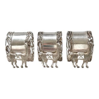 1930s Sterling Silver Llama Napkin Rings - Set of 3 For Sale