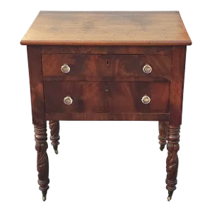 American Federal Mahogany 2-Drawer Work Table With Original Brass Cup Casters, C. 1800s