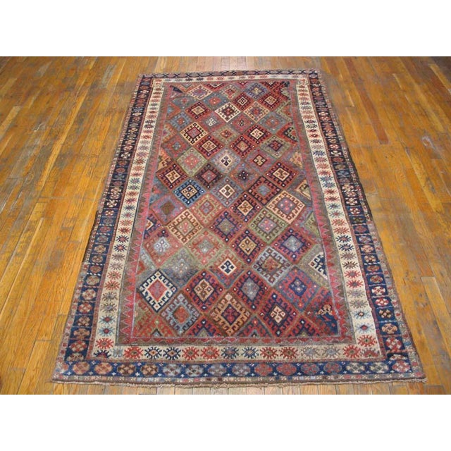 Late 19th Century 1890s Multicolor Diamond Tribal Antique Persian Kurdish Rug 4'0"x 7'4" Handknotted Wool Carpet For Sale - Image 5 of 5