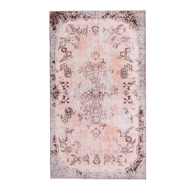 Vintage Turkish Hand-Knotted Wool Cotton Pink Area Rug For Sale