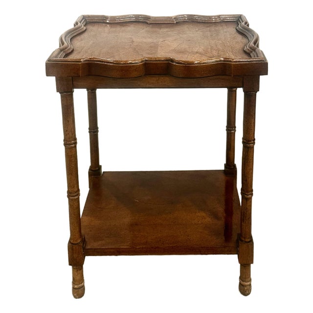 Vintage Mid-Century Brandt Faux Bamboo Walnut 2-Tier Side Table For Sale
