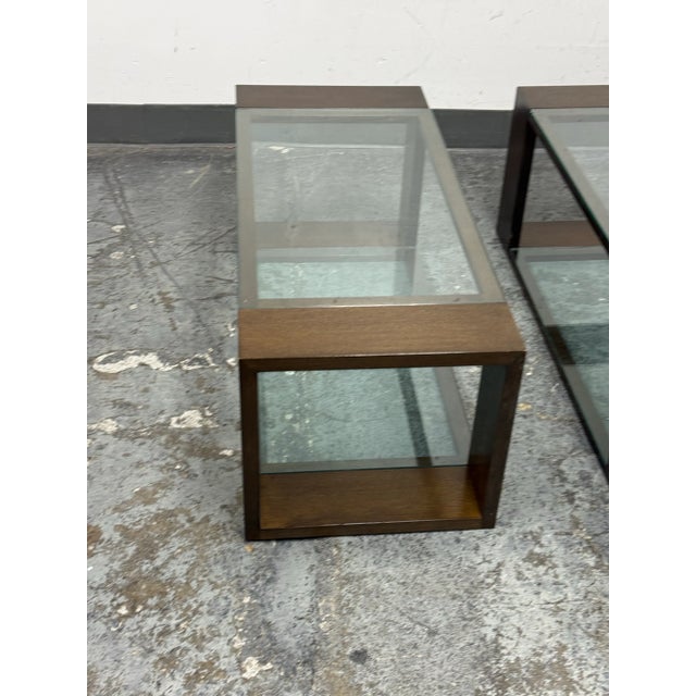 Custom Design Ceruse Finish Dark Wood With Glass Coffee Tables, Pair For Sale - Image 10 of 12