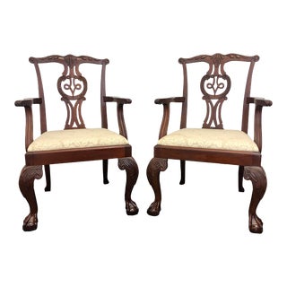 Baker Mahogany Chippendale Ball in Claw Dining Armchairs - Pair For Sale