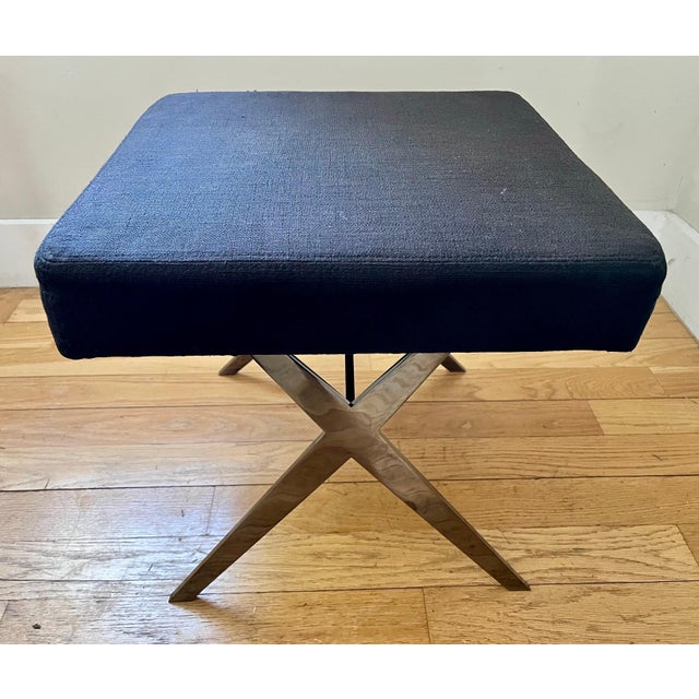 X-Base Stool with Upholstered Seat and Solid Bar Smoked Chrome Base Circa Late 20th Century Artist / Designer Unknown " I...