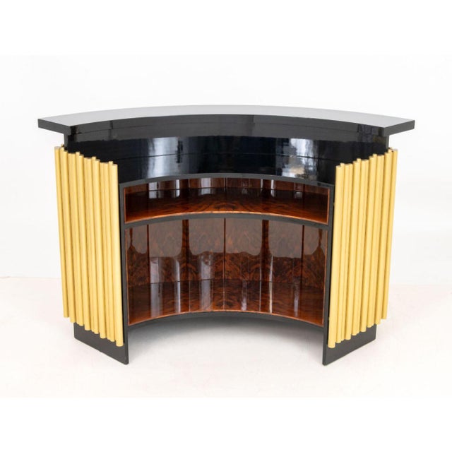 Art Deco Art Deco Style Black Lacquered & Brass Bar Cabinet For Sale - Image 3 of 10