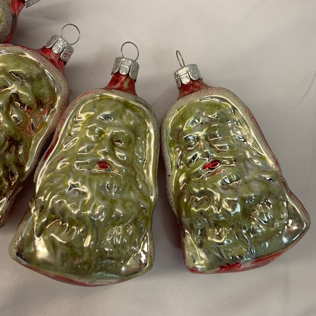 Glass Set of 4 Antique German Mercury Glass Santa Christmas Ornaments For Sale - Image 7 of 7