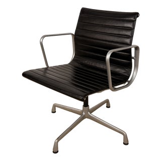 EA 108 Office Chair in Black Leather with Polished Aluminum Frame by Charles and Ray Eames for Vitra For Sale