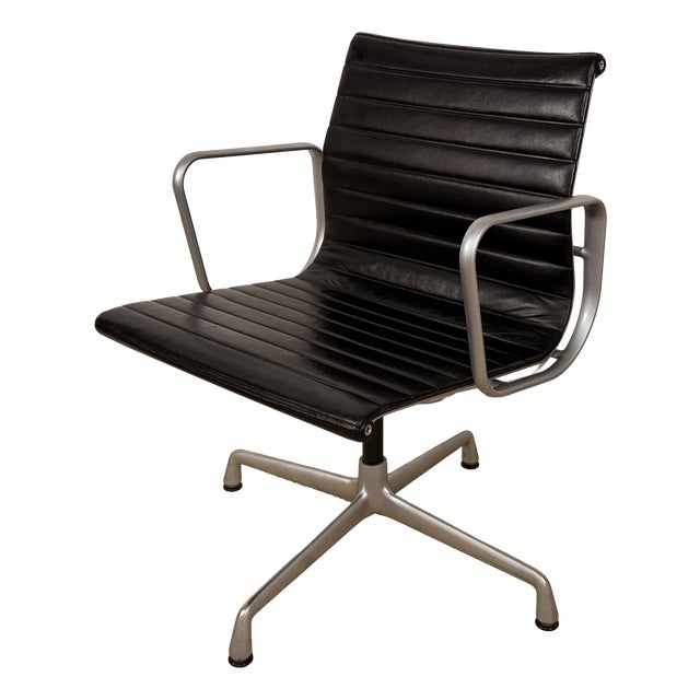 EA 108 Office Chair in Black Leather with Polished Aluminum Frame by Charles and Ray Eames for Vitra For Sale