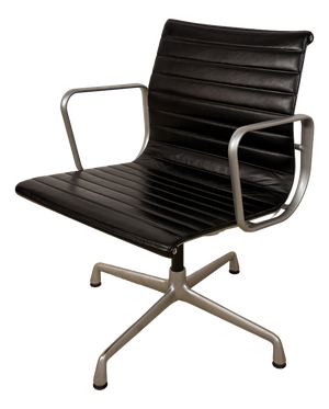 EA 108 Office Chair in Black Leather with Polished Aluminum Frame by Charles and Ray Eames for Vitra